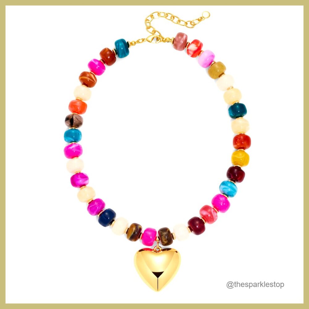 Chunky Heart Statement Choker Necklace With Acrylic Beads